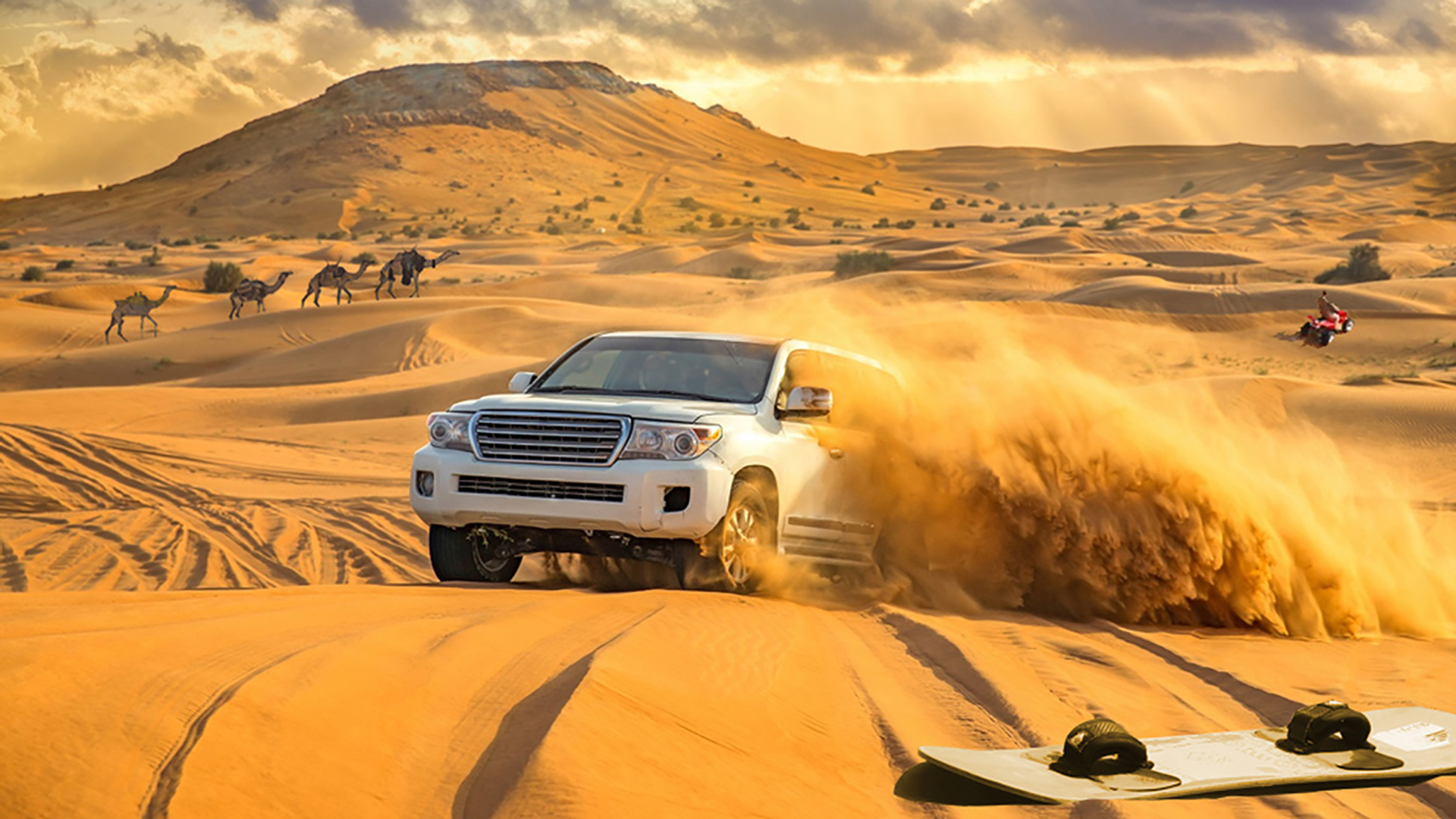 Camel ride in the red dunes of Dubai during a premium safari experience